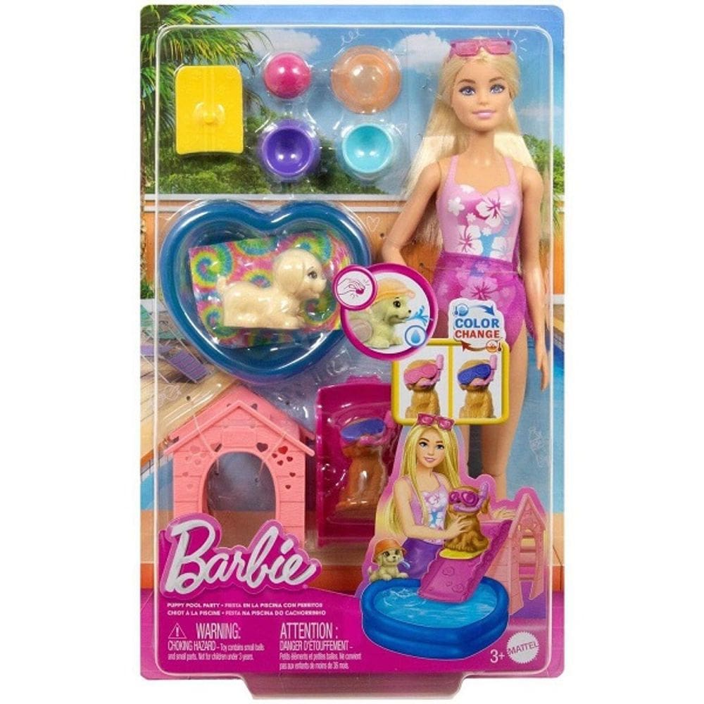 Boneca Barbie Family Festa NA Piscina com Cachorrinho Mattel JBF35