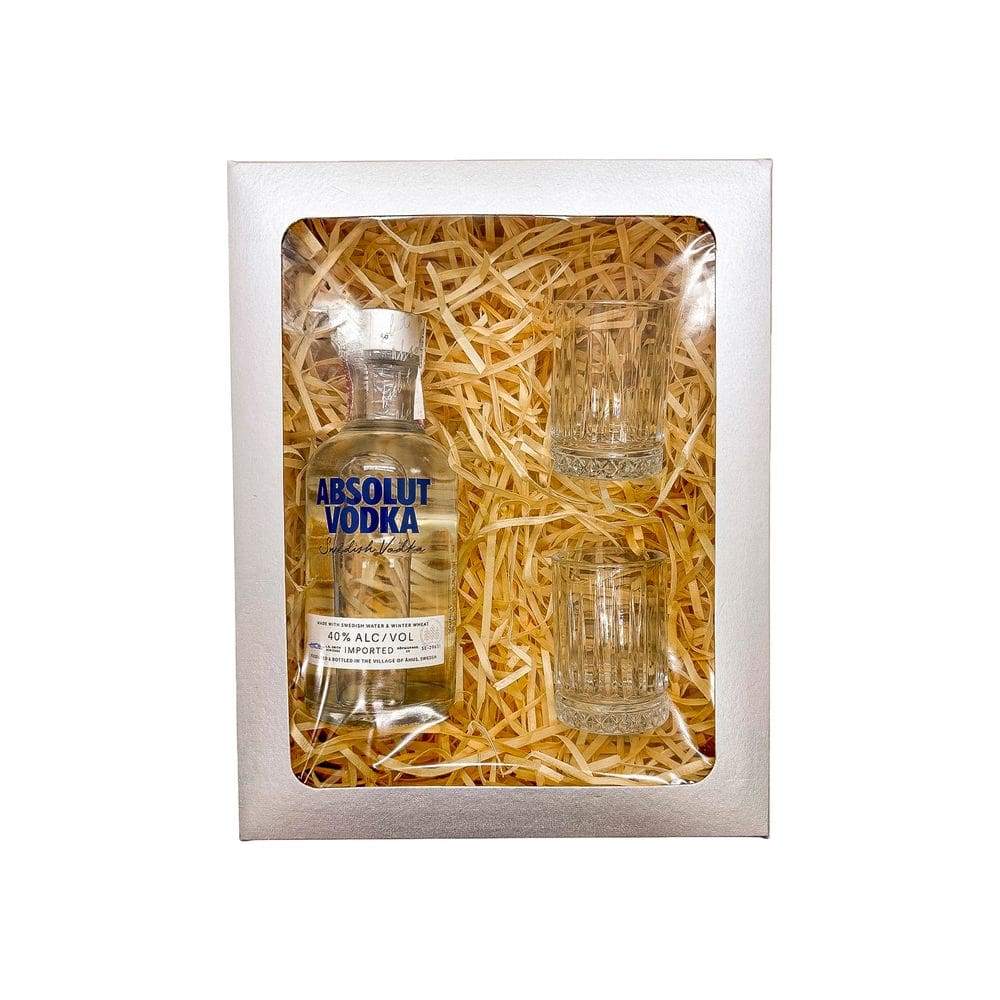Kit Presente Vodka Absolut Tradicional 200ml + 2 Copos Shot