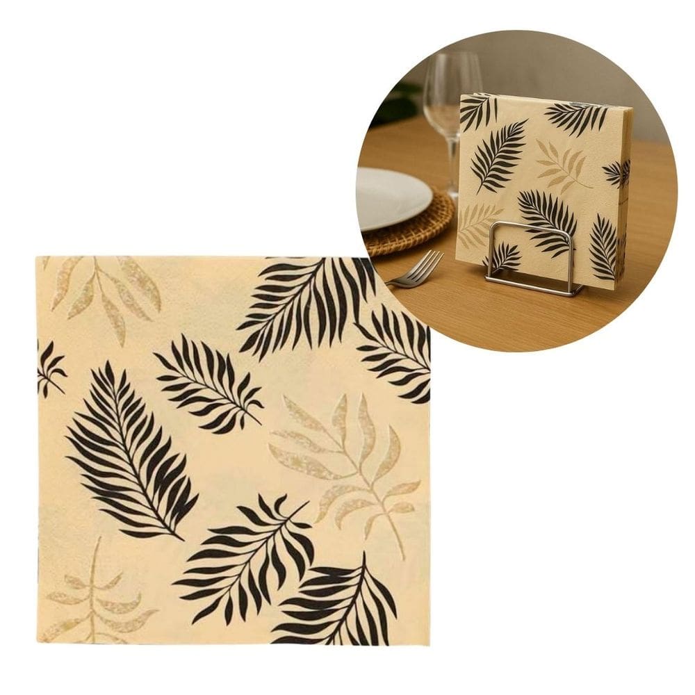 Guardanapo Estampado Creme Folhagens Luxo 20 Folhas 33cm - Tuut