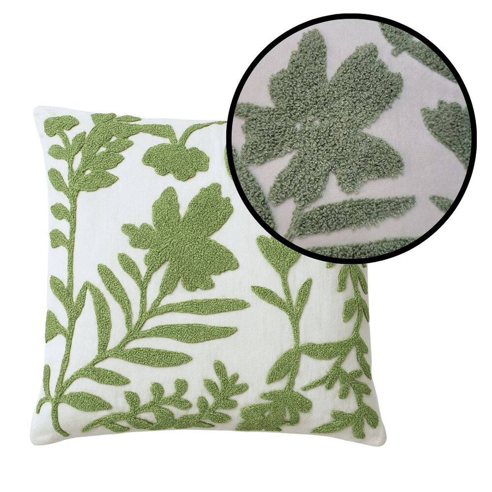 Capa de Almofada Tecido Garden Luxo Folhagens Creme e Verde 42x42cm - Jolitex