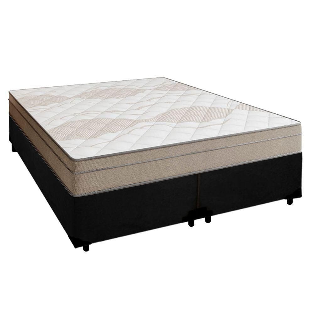 Cama Box Casal Bipartido Suede + Colchão De Molas Ensacadas Portobel Ipanema - 138x188x65cm Preto
