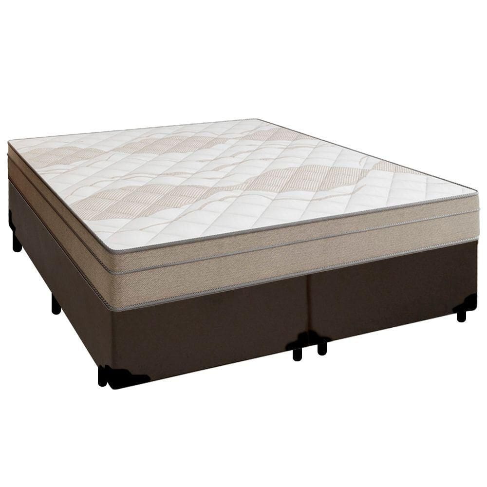 Cama Box Casal Bipartido Sintético + Colchão De Molas Ensacadas Portobel Ipanema - 138x188x65cm Marrom