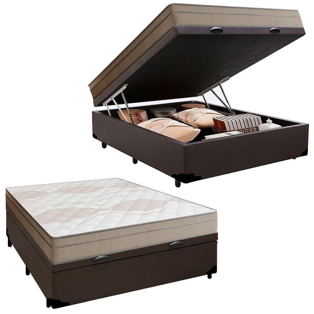 Cama Box Baú Casal Sintético + Colchão De Molas Ensacadas Portobel Ipanema - 138x188x66cm Preto
