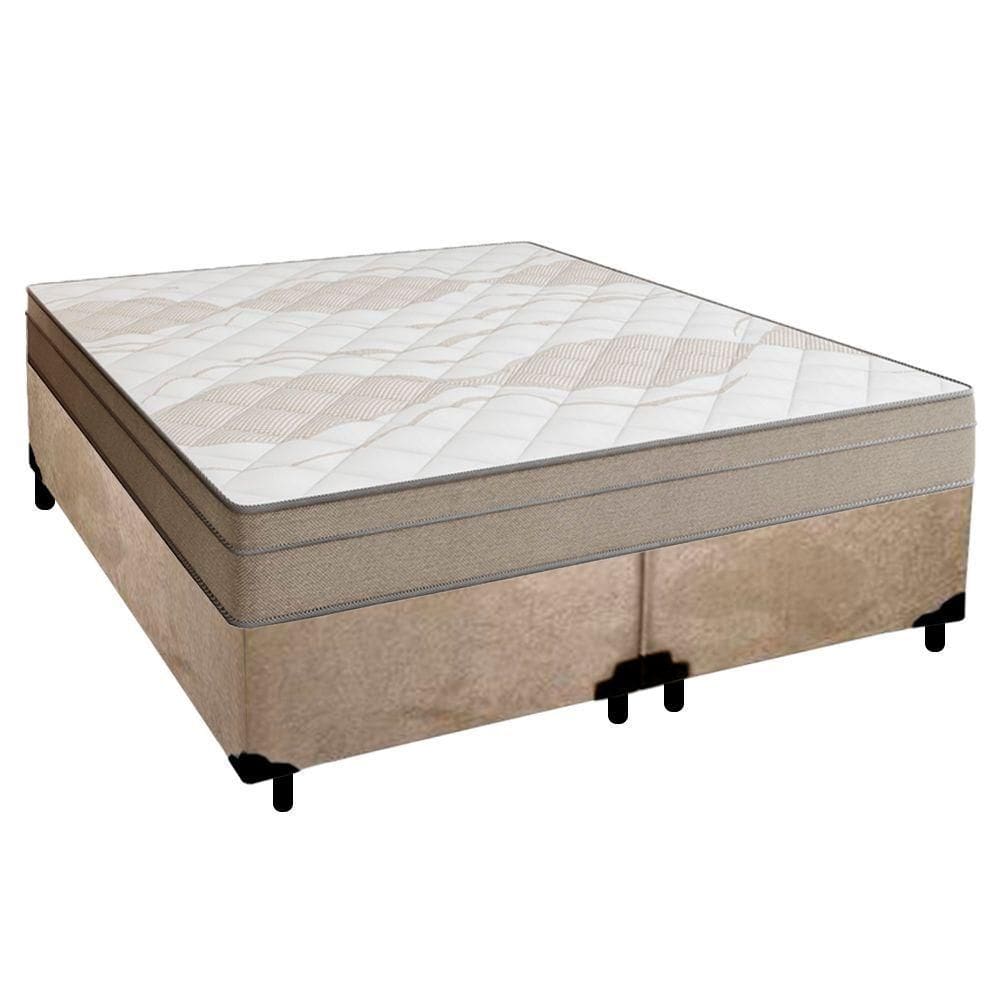Cama Box Casal Bipartido Suede + Colchão De Molas Ensacadas Portobel Ipanema - 138x188x65cm Bege
