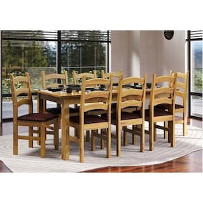 Conjunto Sala de Jantar Mesa 180cm e 8 Cadeiras Estofadas em Madeira Maciça Napoli Espresso Móveis Nogueira/Angus Ambar