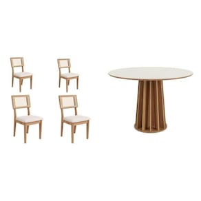 Conjunto de Mesa de Jantar com 4 Cadeiras Off White/Freijó