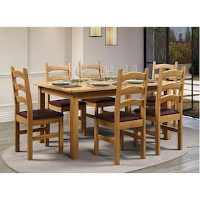Conjunto Sala de Jantar Mesa 160cm e 6 Cadeiras Estofadas em Madeira Maciça Napoli Espresso Móveis Nogueira/Angus Ambar
