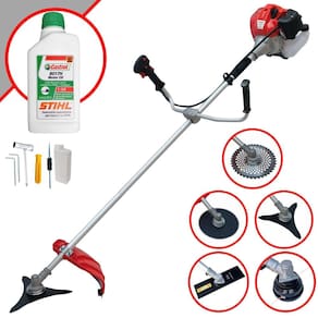 Roçadeira Lateral Anmax CG430P À Gasolina 43cc 2HP 9.000rpm Com Carretel de Nylon + Kit 4 Lâminas de Corte + ÓLEO STIHL FG50 2 Tempos