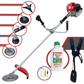 Roçadeira Anmax CG430-P À Gasolina 43cc 2HP Com Faca 2 Pontas + Faca 3 Pontas + Faca 40 Dentes + Faca 80 Dentes + Carretel de Nylon + ÓLEO STIHL 2T