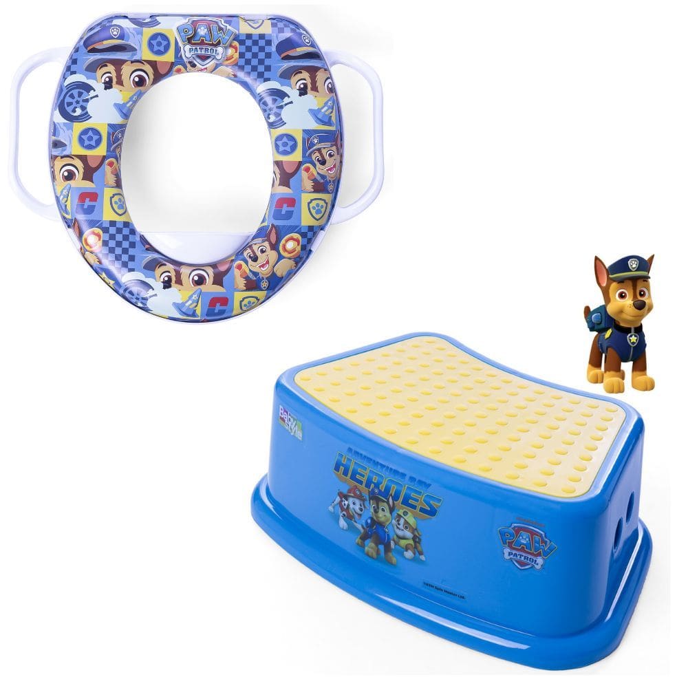 Kit Degrau Infantil Patrulha Canina Azul + Redutor de Assento C/ Alça Patrulha Canina Chase