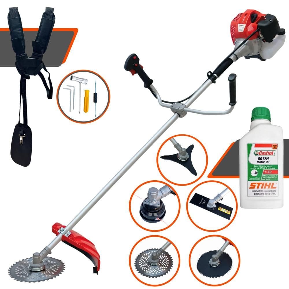 Kit Roçadeira Anmax CG430P-TB 43cc 2HP Com Carretel de Nylon + Lâmina Facão + Lâmina 3 Pontas + Lâmina 40 Dentes + Lâmina 80 Dentes + ÓLEO STIHL 2T