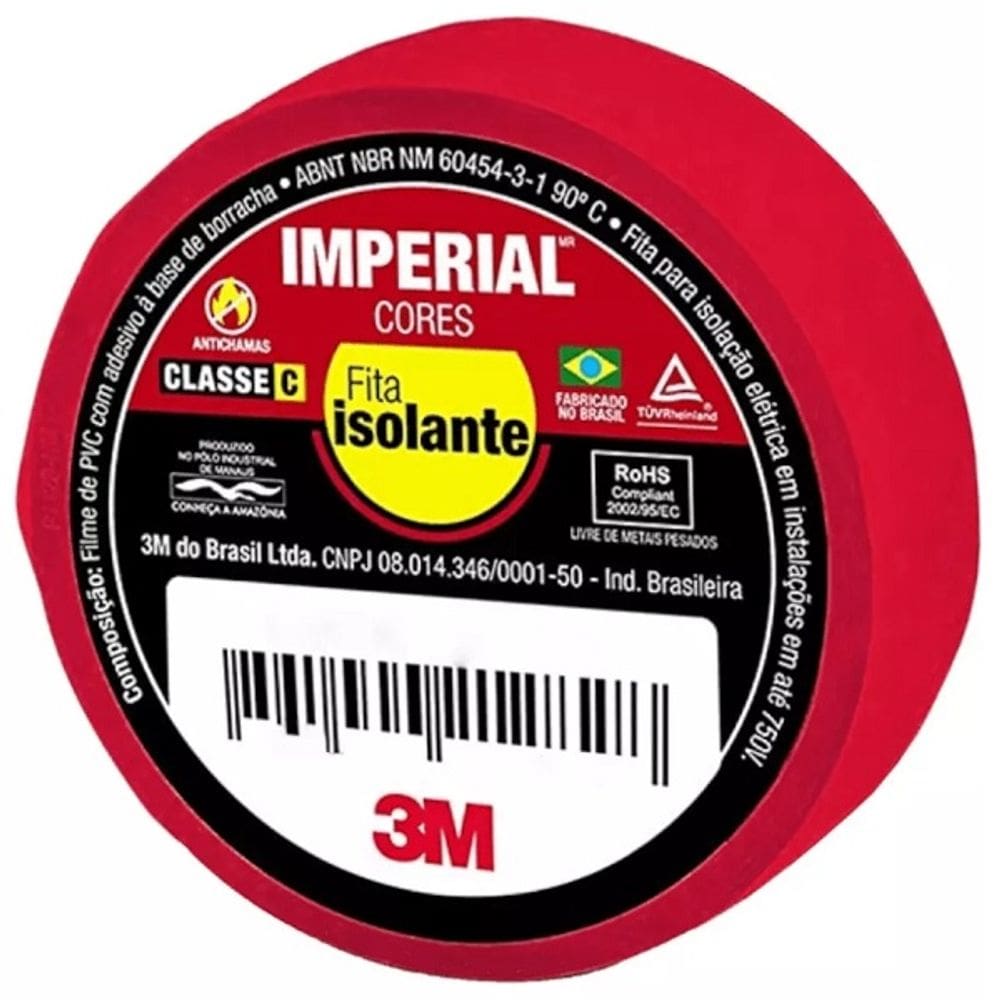 Fita Isolante 3M Imperial 18MM X 20M Vermelha