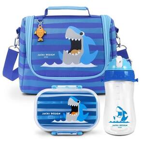 Conjunto Lancheira Térmica Com Garrafa 460ml E Pote P- Lanche De 2 Andares 400ml Azul