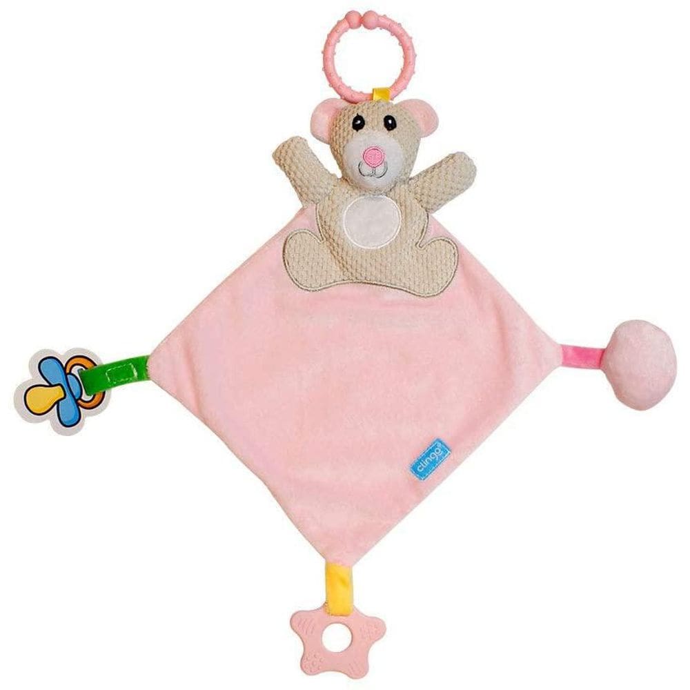 Naninha Com Mordedor E Prendedor De Chupeta Urso Rosa Clingo