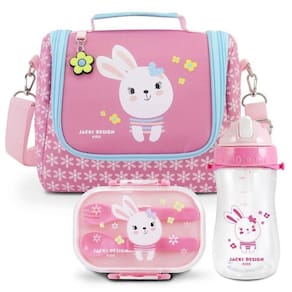 Conjunto Lancheira Térmica Com Garrafa 460ml E Pote P- Lanche De 2 Andares 400ml Rosa