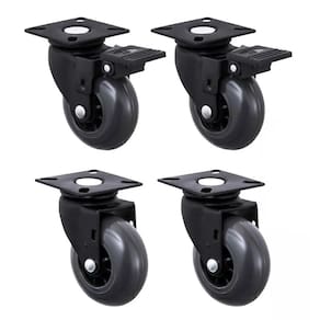 Kit 4 Rodinhas 50mm Pu-gel 2com e 2sem Trava Preto Roldana Preta