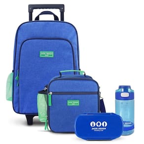 Conjunto Lancheira Térmica E Pote P- Lanche,garrafa 550ml E Mochila Com Rodinhas Azul