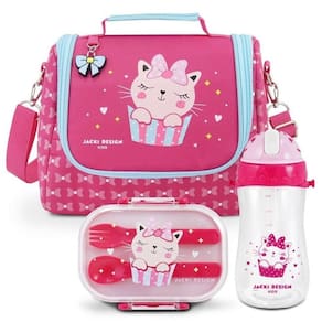 Conjunto Lancheira Térmica Com Garrafa 460ml E Pote P- Lanche De 2 Andares 400ml Pink