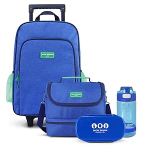 Conjunto Lancheira Térmica Com Pote P- Lanche, Garrafa 550ml E Mochila Com Rodinhas Azul