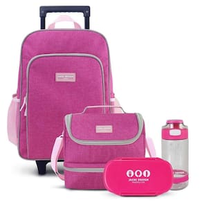 Conjunto Lancheira Térmica Com Pote P- Lanche, Garrafa 550ml E Mochila Com Rodinhas Pink