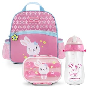 Conjunto De Lancheira Térmica 4750ml C- Pote P- Lanche De 2 Andares E Garrafa De 460ml Rosa