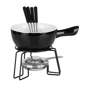 Conjunto De Fondue 8 Peças Panela 700ml Cerâmica Preto Garfos Inox