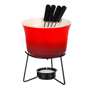 Conjunto Fondue Cerâmica Vermelho 6 Pçs Antiaderente Serve 4 Pessoas