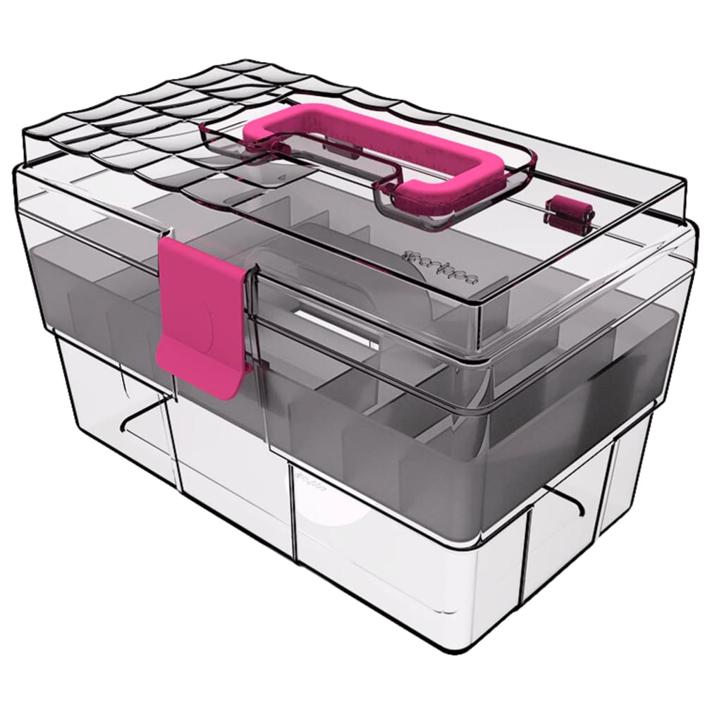 Maleta Organizadora Para Medicamentos, Maquiagem  Ou Odontológica Cristal Com Acessórios Rosa