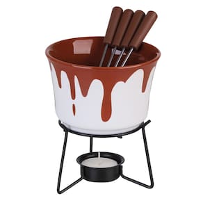 Conjunto Fondue Cerâmica Bege 6 Pçs Antiaderente Serve 4 Pessoas