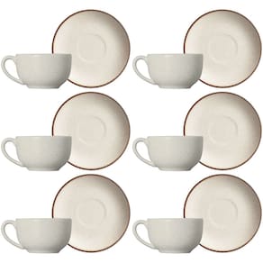 Conjunto de 6 Xícaras de Chá com Pires de Cerâmica Vanilla 250ml - Alleanza