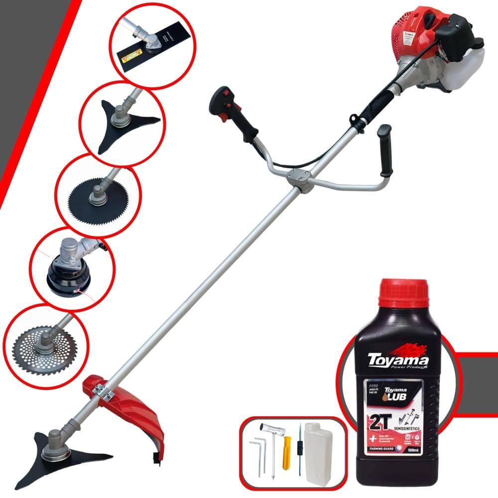 Roçadeira Anmax CG430P-TB À Gasolina 43cc 2HP 9.000rpm Com Carretel Nylon + Lâmina 2 Pontas, 3 Pontas, 40 Dentes, 80 Dentes + ÓLEO TOYAMA 2T