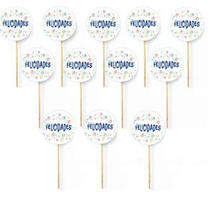 Kit 12 Picks Decorativos Arranjo Flores Madeira Felicidades
