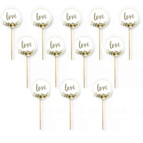 Kit 12 Picks Decorativos Arranjo de Flores Madeira Love