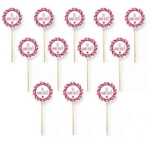Kit 12 Picks Decorativos Arranjo de Flor Madeira Eu Amo Você