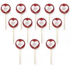 Kit 12 Picks Decorativos Arranjo de Flores Madeira Amo Você