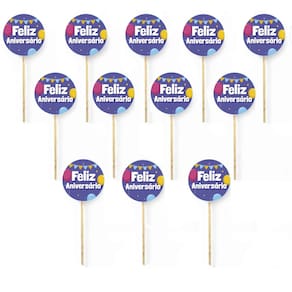 Kit 12 Picks Decorativos Arranjo de Flor Madeira Aniversário