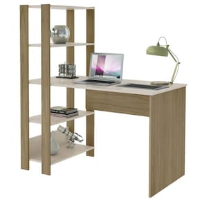 Mesa Escrivaninha 134x120 Cm 3 Prateleiras Off White Carvalho Arly Off White Carvalho