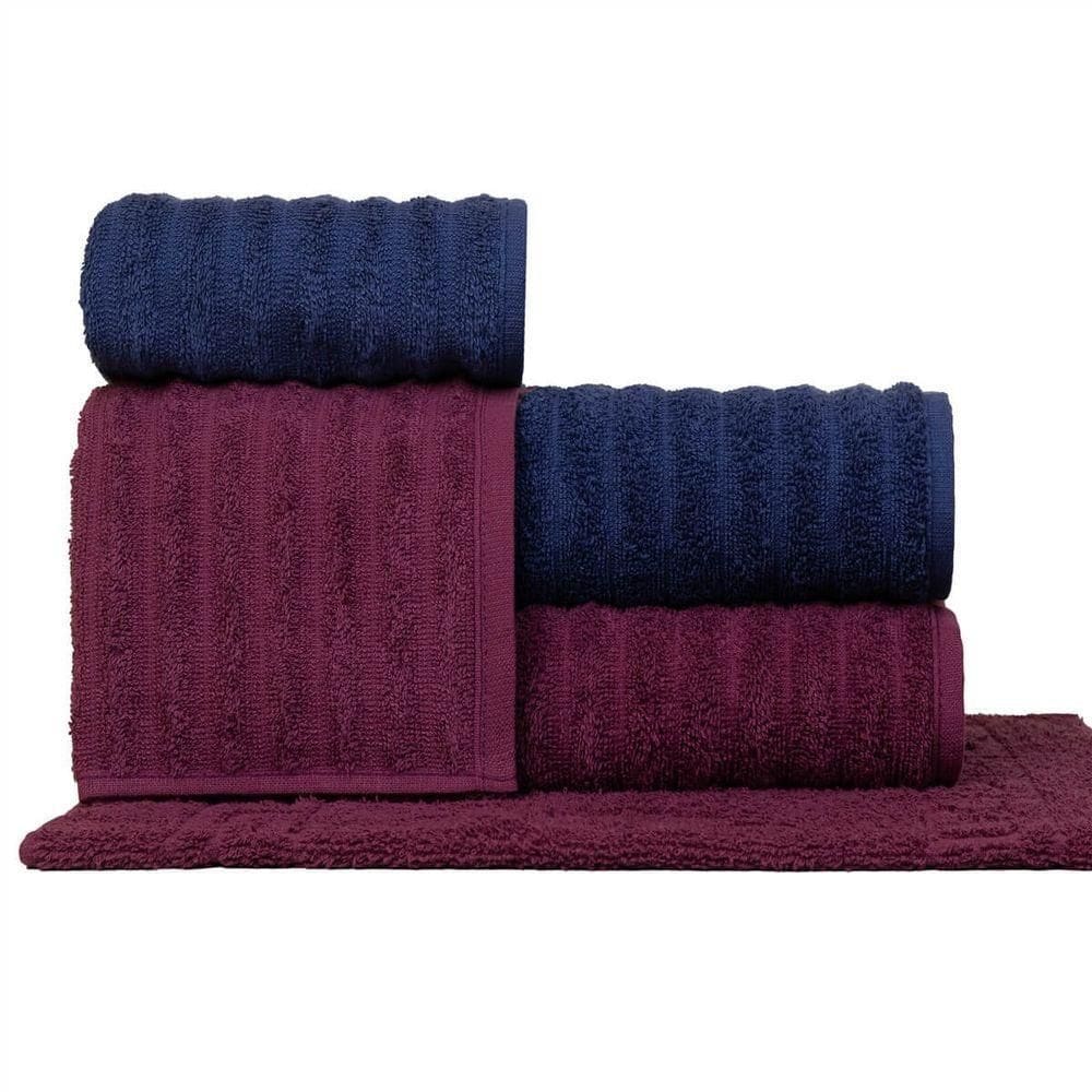 Jogo De Toalhas Fio Penteado Gigante 5 Peças - Soft - Marsala + Azul
