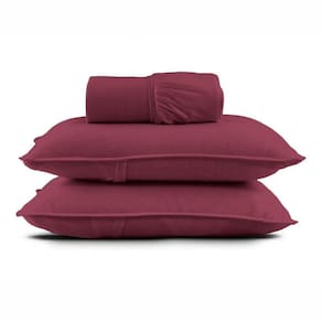 Jogo De Cama Casal Malha Lisa Com Elástico 100% Algodão - Linha Casa - Vermelho