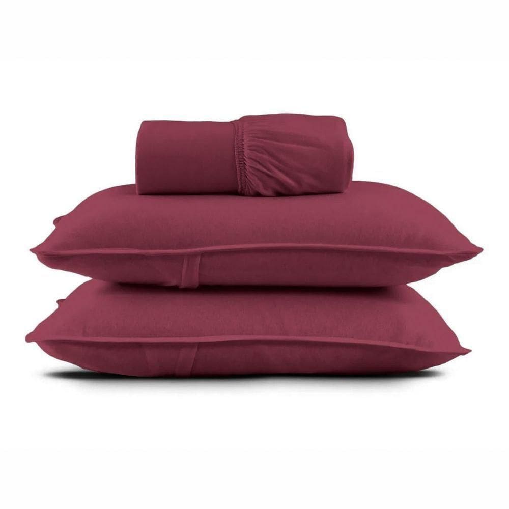 Jogo De Cama Queen Malha Lisa Com Elástico 100% Algodão - Linha Casa - Vermelho