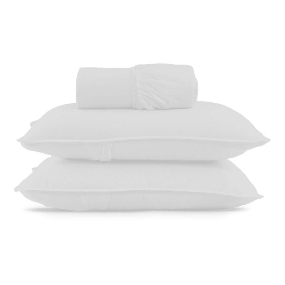 Jogo De Cama Queen Malha Lisa Com Elástico 100% Algodão - Linha Casa - Branco