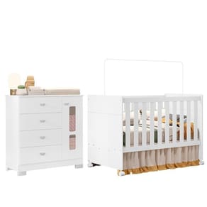 Jogo De Quarto Infantil New Katatau Cômoda E Berço Mini Cama Branco Brilho - Reller Móveis Branco Brilho