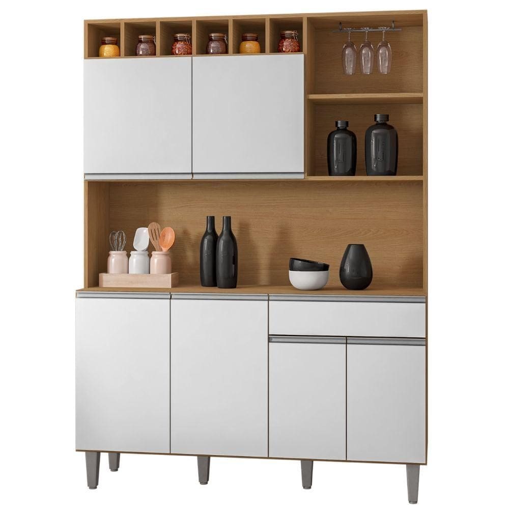 Kit Armário Cozinha Compacta Alice 6 Portas Amendoa Branco Ajl