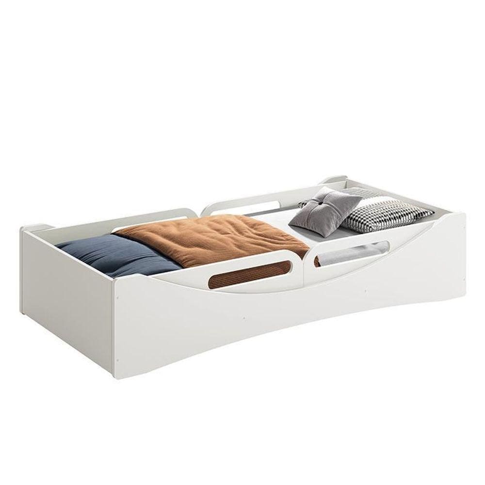 Cama Evolutiva Luna Branco Fosco Com 2 Kits Proteção Lateral Usinada E Colchão D33 - Reller Móveis Branco Fosco