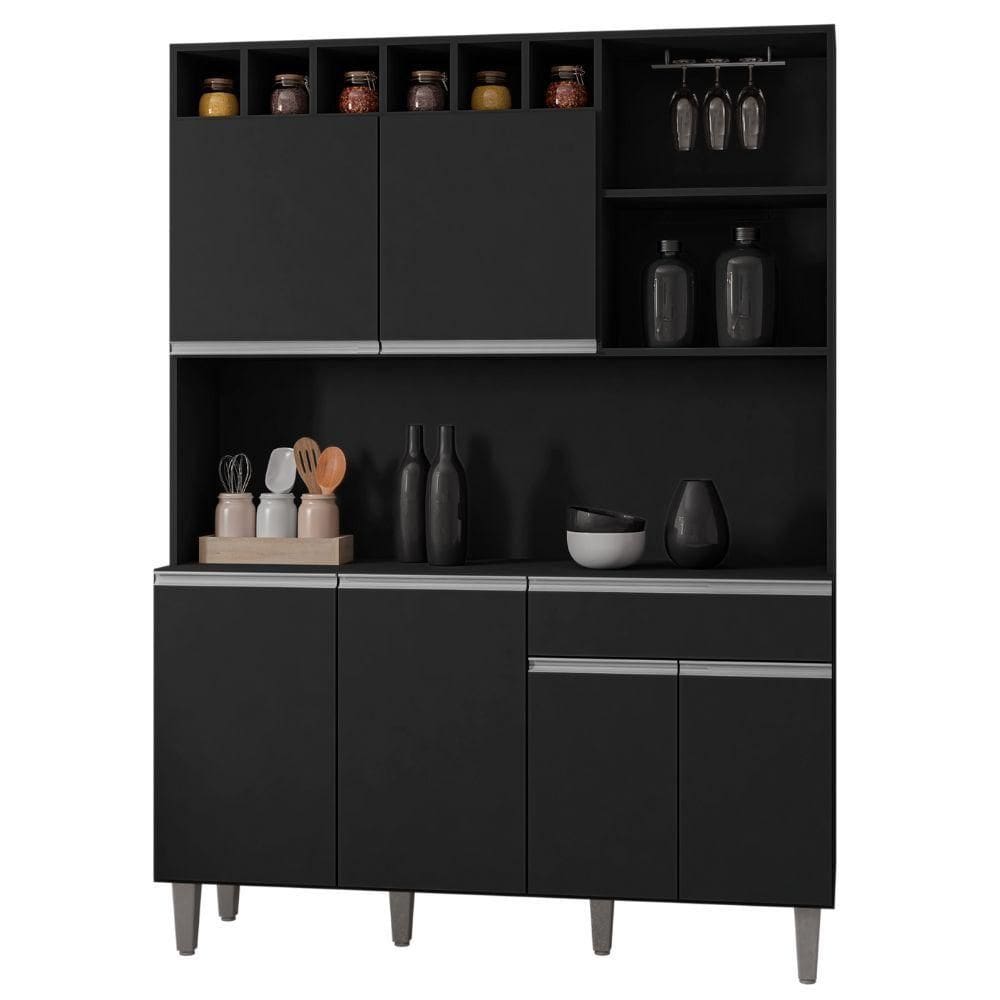 Kit Armário Cozinha Compacta Alice 6 Portas Preto Ajl