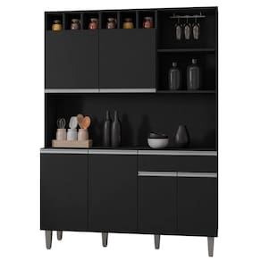 Kit Armário Cozinha Compacta Alice 6 Portas Preto Ajl