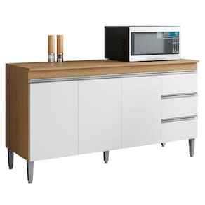 Balcão Pia Andréia 160cm Amêndoa-branco Com Tampo Mdp - Ajl Móveis Amêndoa-branco