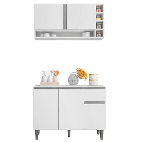 Balcão De Cozinha E Armário Aéreo Vanessa 105 Cm Branco Ajl