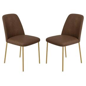 Conjunto 2 Cadeiras Londres Couro Marrom Metal Dourado