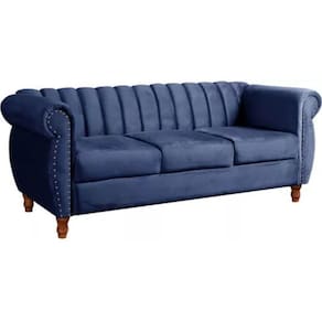 Sofá Chesterfield 3 Lugares Realeza Vintage Retrô Suede Azul Marinho